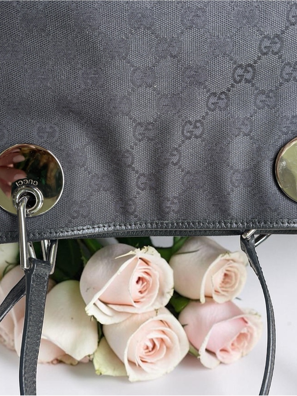 Gucci Black Jacquard GG Canvas Tote Silver Hardware Discs Tom Ford Shoulder Bag - Picture 3 of 15